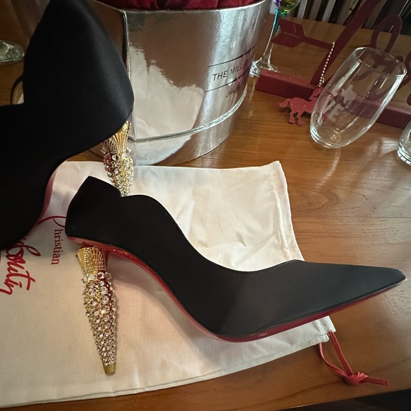 Christian Louboutin Lipstrass Black Crepe Satin 100MM 39 IT PRICE FIRM - Picture 8 of 17